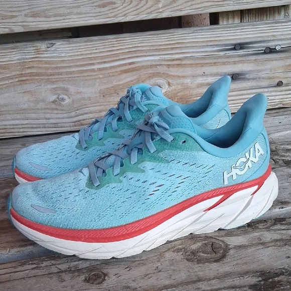 Hoka Clifton 7 Women's Teal and Coral Athletic Shoes - Picture 13 of 15